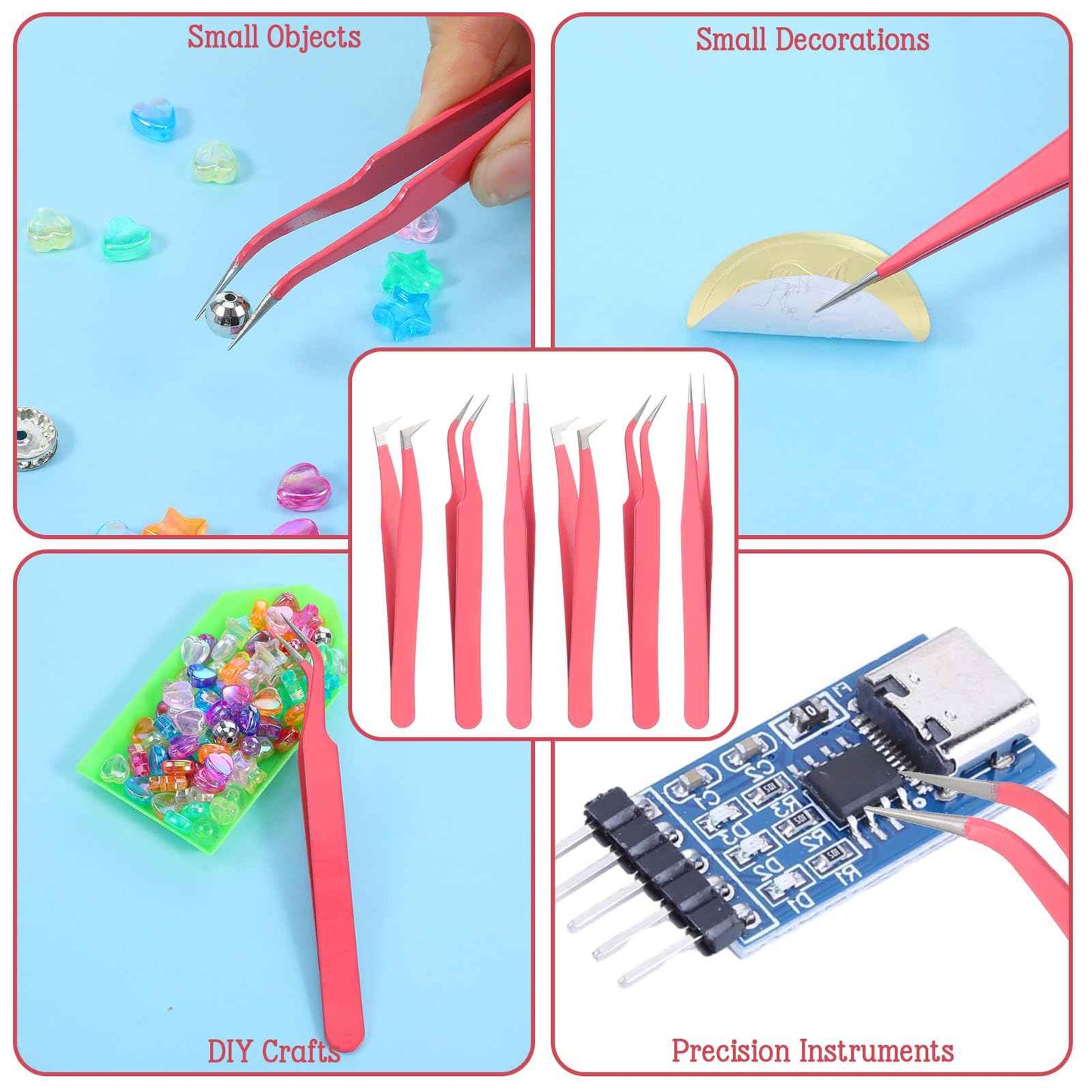 6 Pack Lash Extension Tweezers, Lash Tweezers For Eyelash Extensions, Straight and Curved Eyelash Tweezer, Fiber Tip Lash Tweezer for Professional Eyelash Extension Artists, Girls, Women