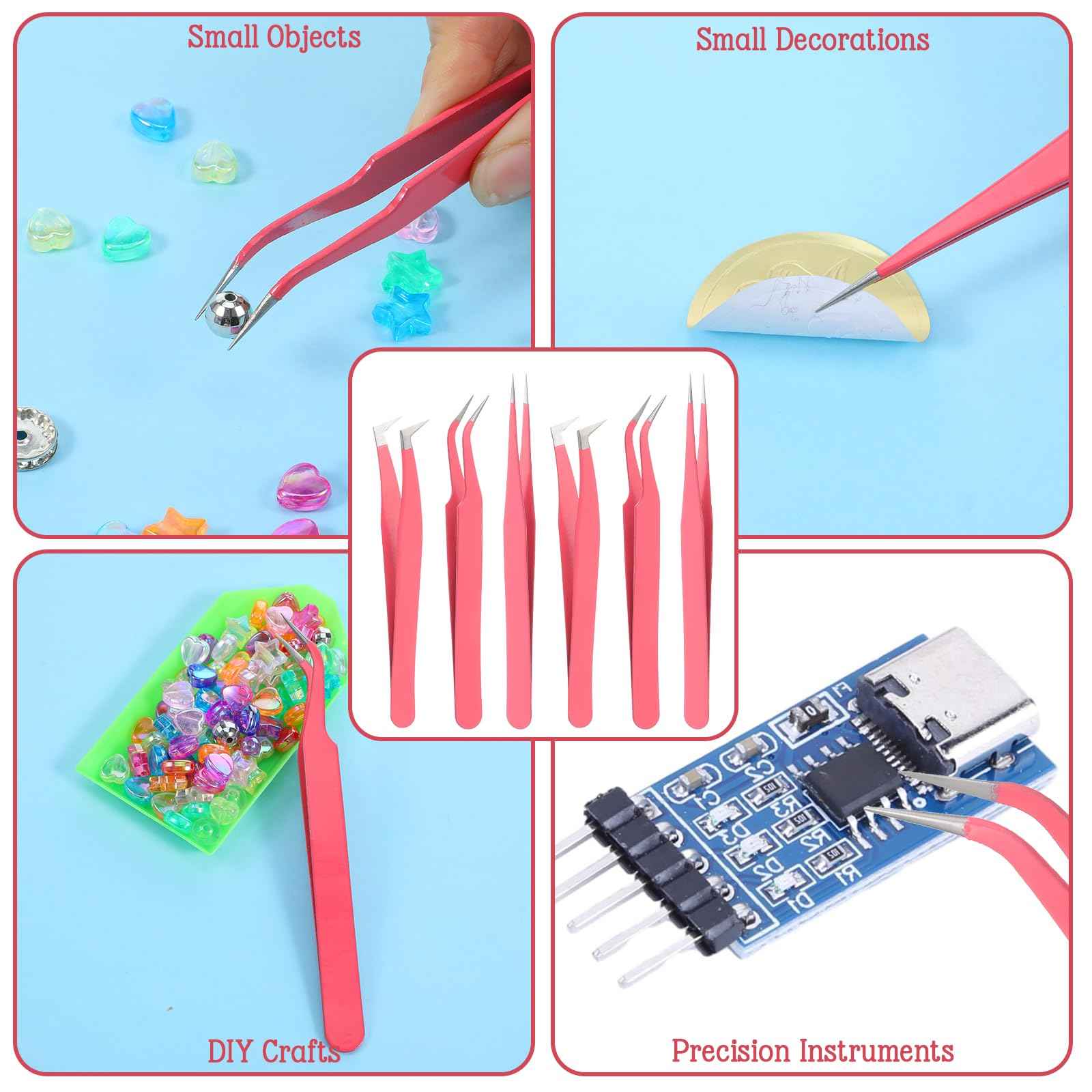 6 Pack Lash Extension Tweezers, Lash Tweezers For Eyelash Extensions, Straight and Curved Eyelash Tweezer, Fiber Tip Lash Tweezer for Professional Eyelash Extension Artists, Girls, Women