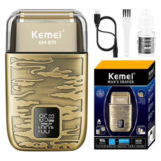 KEMEI Electric Razor for Men, 3-Speeds Foil Shaver with Double Foil Bald Trimmer Crodless Electric Shaver, Barber Supplies, Mens Shaver, Bread Trimmer, KM-870, Father Day Gifts