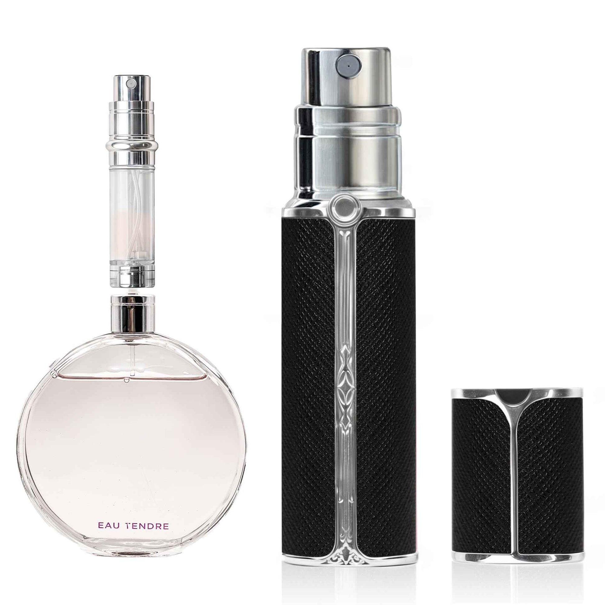 muilsae AF00BK Leather Perfume atomiser, 10ml Bottom Fill Travel Perfume Bottle, Refillable Perfume Dispenser for Women & Men (Black)