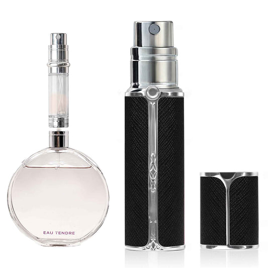 muilsae AF00BK Leather Perfume atomiser, 10ml Bottom Fill Travel Perfume Bottle, Refillable Perfume Dispenser for Women & Men (Black)