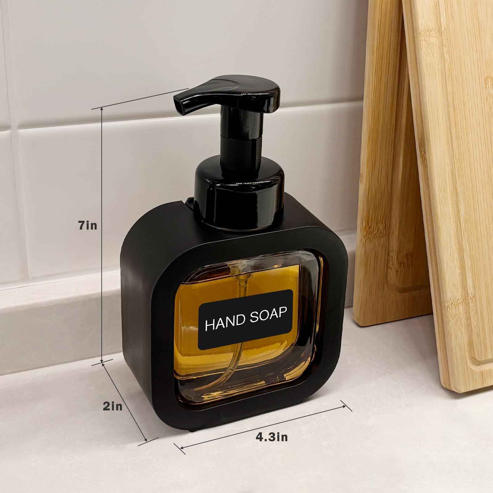 SVLX YIXVN Foaming Soap Dispenser, 300ml (10oz) Plastic Refillable Foaming Hand Soap Dispenser with 8 Pcs Waterproof Labels, Foam Pump Bottle for Bathroom and Kitchen (Black)