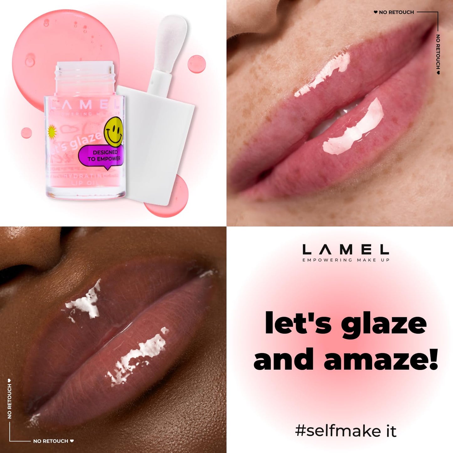 Lamel Hydrating Lip Oil LET`S GLAZE - Hydrating Lip Gloss Flavoring Oil - Fat Oil Lip Gloss - Hydrating Lip Oil Treatment - Plumping Lip Oil Gloss - Clear Lip Gloss - №401 Marshmallow