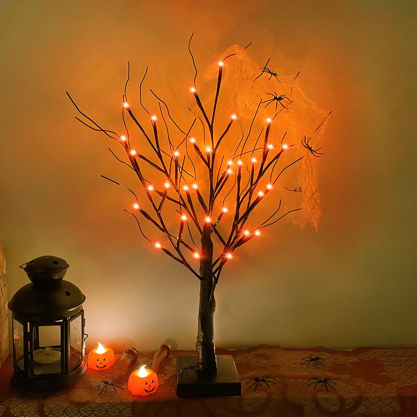 [ Timer ] TURNMEON 24" Black Halloween Tree with 36 LED Orange Lights Battery Powered Halloween Spooky Birches Tree Tabletop Trees for Halloween Decoration Indoor Home Decor