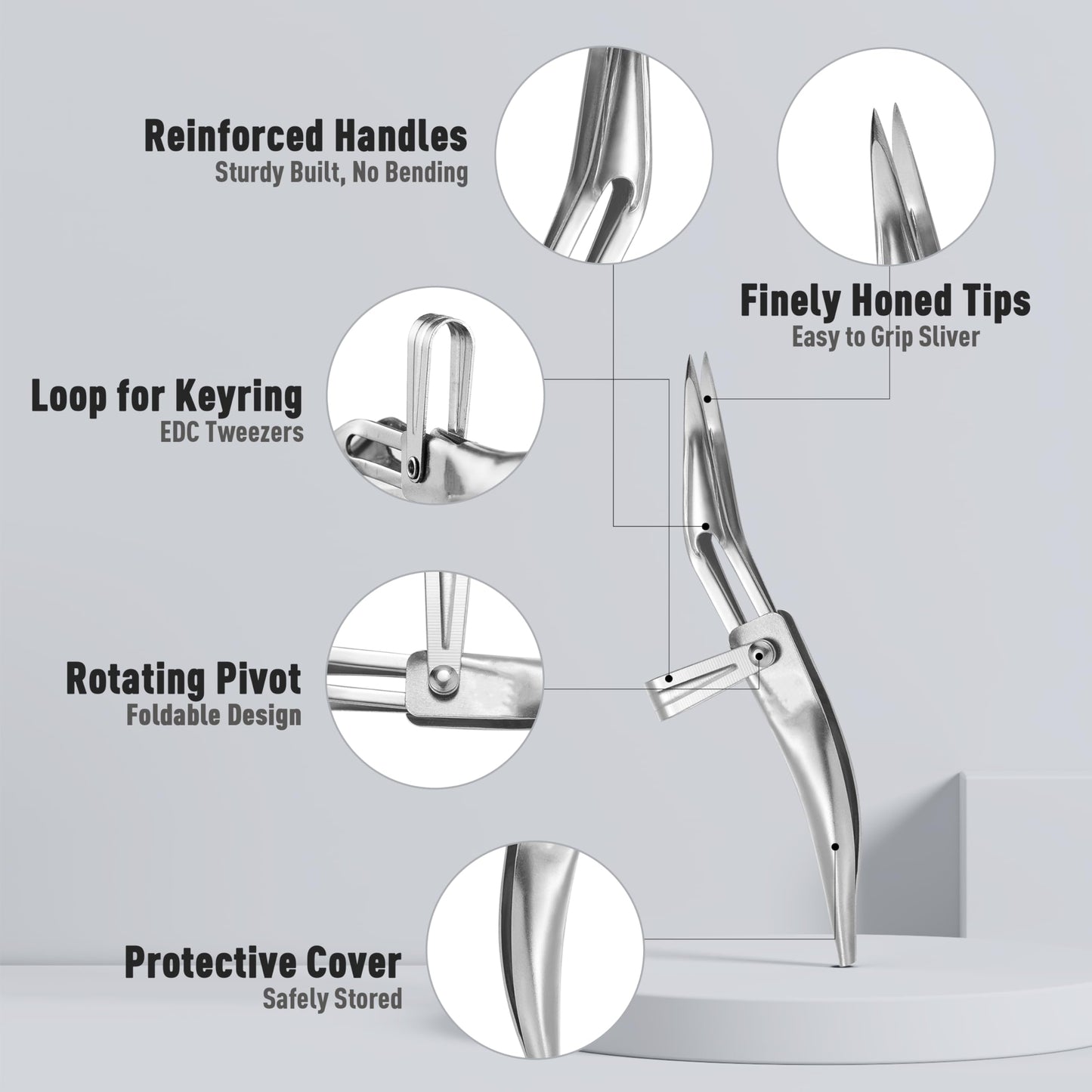 DUROX 3-Piece Tweezer Set — 1.Pointed Ingrown Hair Tweezers, 2.Fine-Tip Splinter Tweezers, 3.Safety Round Tip for Facial & Chin Hair Removal. Made of stainless steel. Protective pouch for safe storage