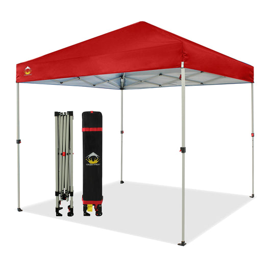 CROWN SHADES 8x8 Pop Up Canopy, Patented Center Lock One Push Instant Popup Outdoor Canopy Tent, Newly Designed Storage Bag, 8 Stakes, 4 Ropes, Red