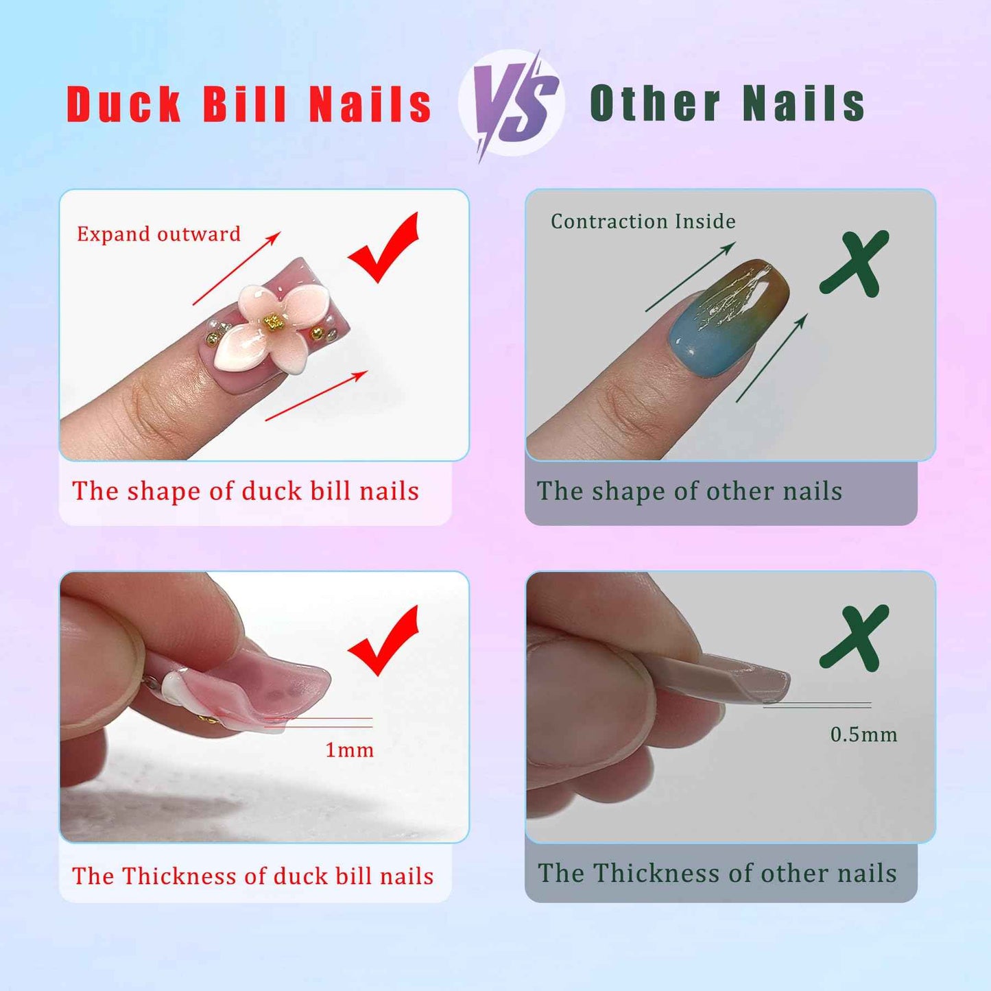 TENPAL Handmade Duck Nails Press on,Pink & Black French Tip Duckbill Tips with Rhinestone Edge,10PCS Glossy Glue on Nails Kit,Glitter Acrylic False Nails with Design,Y2K Punk Fake Nail for Women(M)