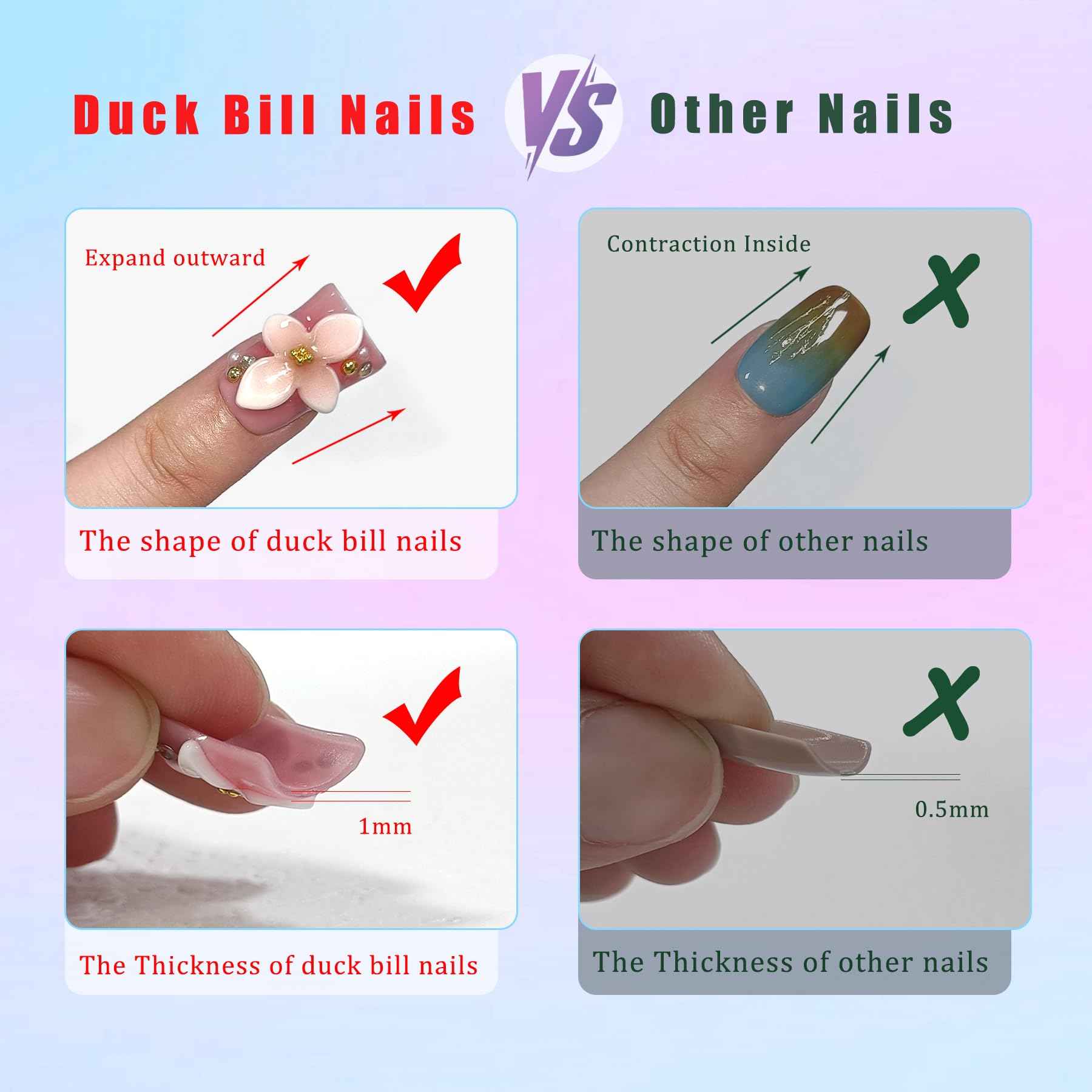 TENPAL Handmade Duck Nails Press on,Pink & Black French Tip Duckbill Tips with Rhinestone Edge,10PCS Glossy Glue on Nails Kit,Glitter Acrylic False Nails with Design,Y2K Punk Fake Nail for Women(M)