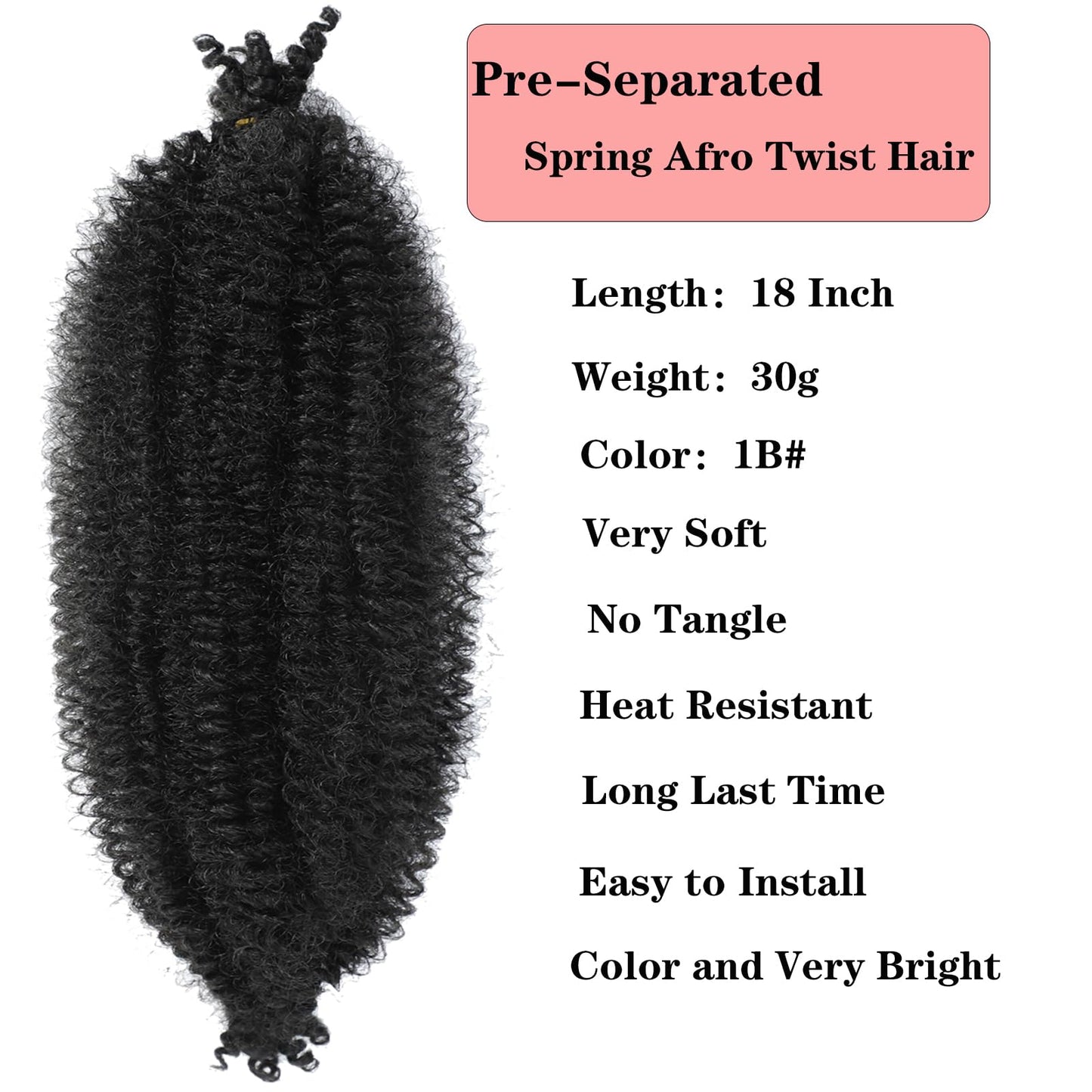 Springy Afro Twist Hair 3 Packs Marley Twist Braiding Hair 18 Inch Pre- Separated Black Kinky Twist Hair For Women Cuban Twist Hair Wrapping Hair for Soft Locs (18 Inch (Pack of 3), 1B#)