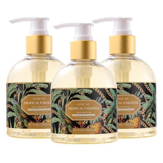 ROMIIE ZOI Liquid Hand Soap with Gift Box - Pure Nature's Embrace - Tropical Paradise - 260ml/ 8.7 fl.oz (Pack of 3)