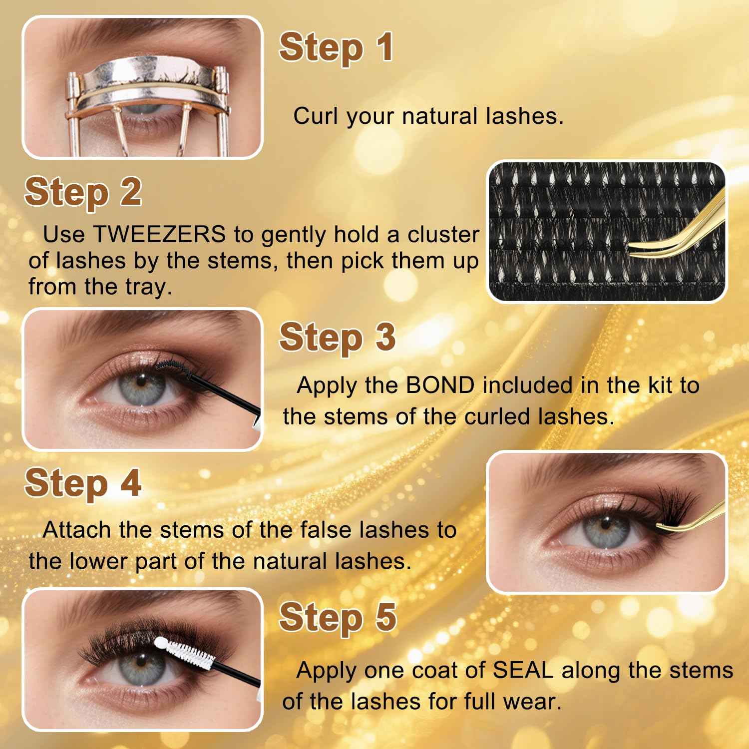 FEEGO Volume Lash Clusters Kit Eyelash Extensions Kit Lash Clusters DIY Lash 280pcs Individual Lashes Clusters 60D+80D D Curl Lashes, Double-headed mascara brush, Remover (6080D Charming Kit)