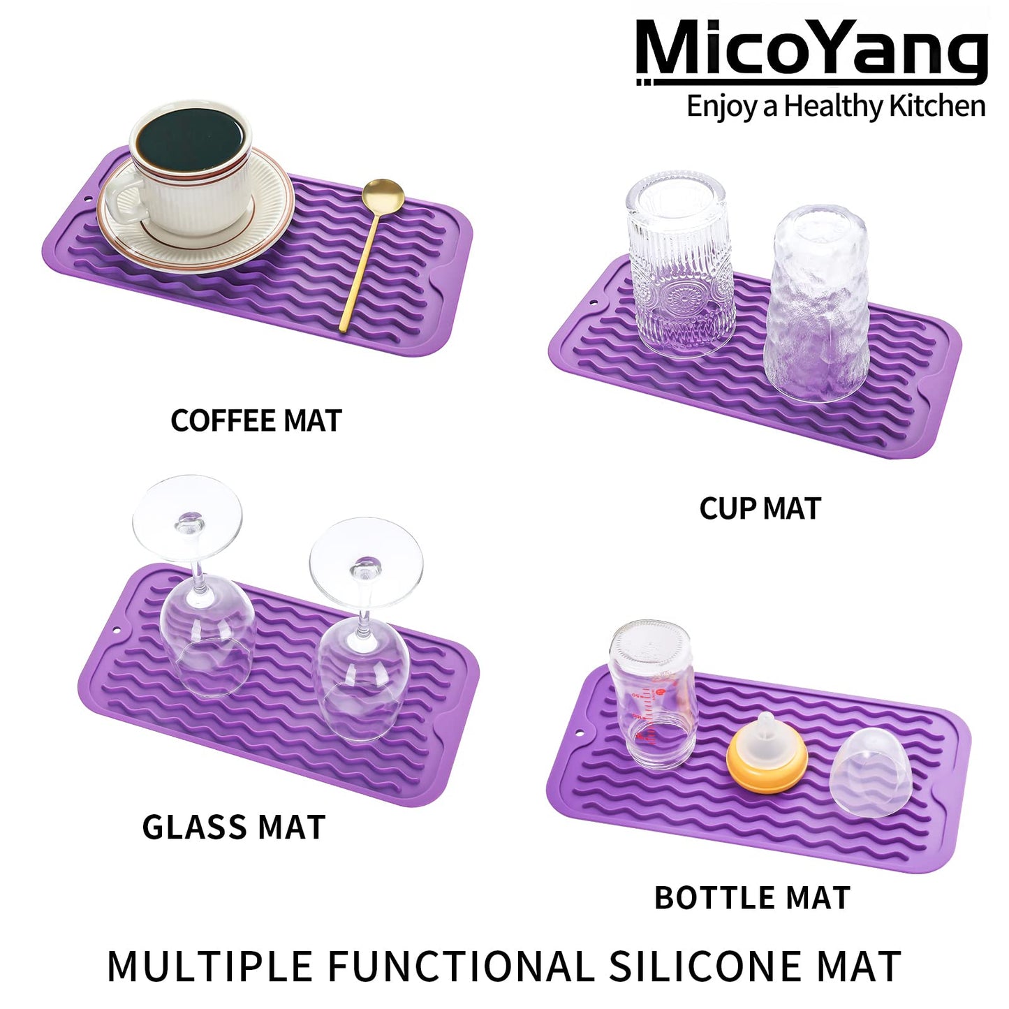 MicoYang Silicone Dish Drying Mat for Multiple Usage,Easy clean,Eco-friendly,Heat-resistant Silicone Mat for Kitchen Counter,Sink,Bar,Bottle,or Cup Purple S 12 inches x 6 inches