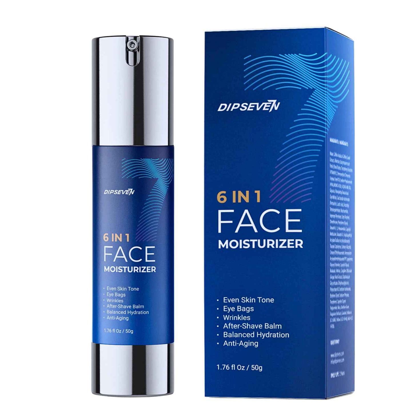 DIPSEVEN 6 in 1 Face Cream for Men: Anti-Aging Mens Moisturizer - Firming Peptide & Hyaluronic Acid & Squalane - Wrinkles Cream Eye Bag Treatment for Men