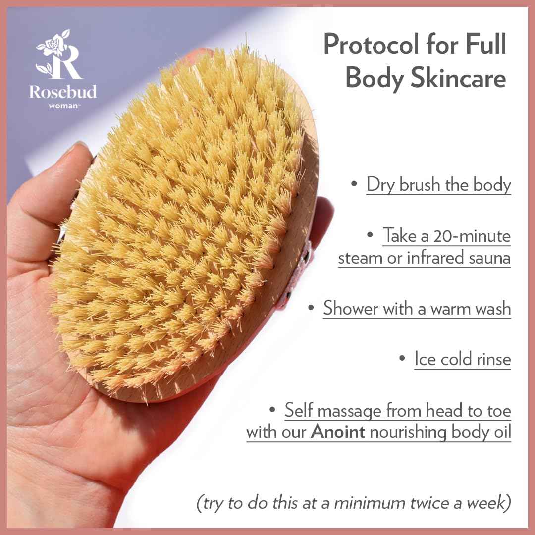 Rosebud Woman Body Brush for Dry Brushing & Lymphatic Drainage - Sustainable Beechwood Handle with Vegan Sisal Bristles - Exfoliating Skincare Tool for Enhanced Circulation & Skin Texture