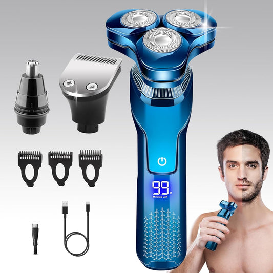 Electric Razor for Men, New Upgrade Men’s Electric Shavers Rotary LED Display/Waterproof/Rechargeable, Electric Shaver for Men Cordless Floating Head Replaceable Blades, Portable Razor Mens