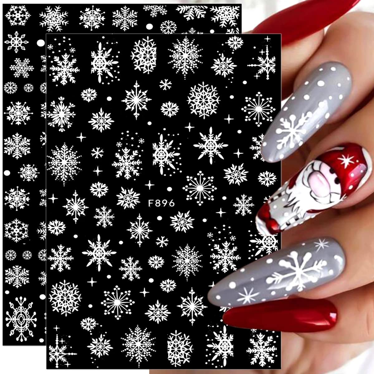 8 Sheets 3D Snowflake Nail Art Stickers Winter Nail Decals Self-Adhesive Glitter Designs Nail Charms Christmas Nail Stickers Winter Holiday Nail Decoration for Women Girls DIY Xmas Nail Art Supplies