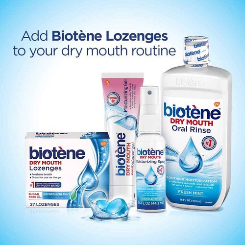 Biotene Fresh Mint Moisturizing Oral Rinse Mouthwash, Alcohol-Free, for Dry Mouth, 33.8 ounce & Biotene Dry Mouth Lozenges, Refreshing Mint, 81 Count