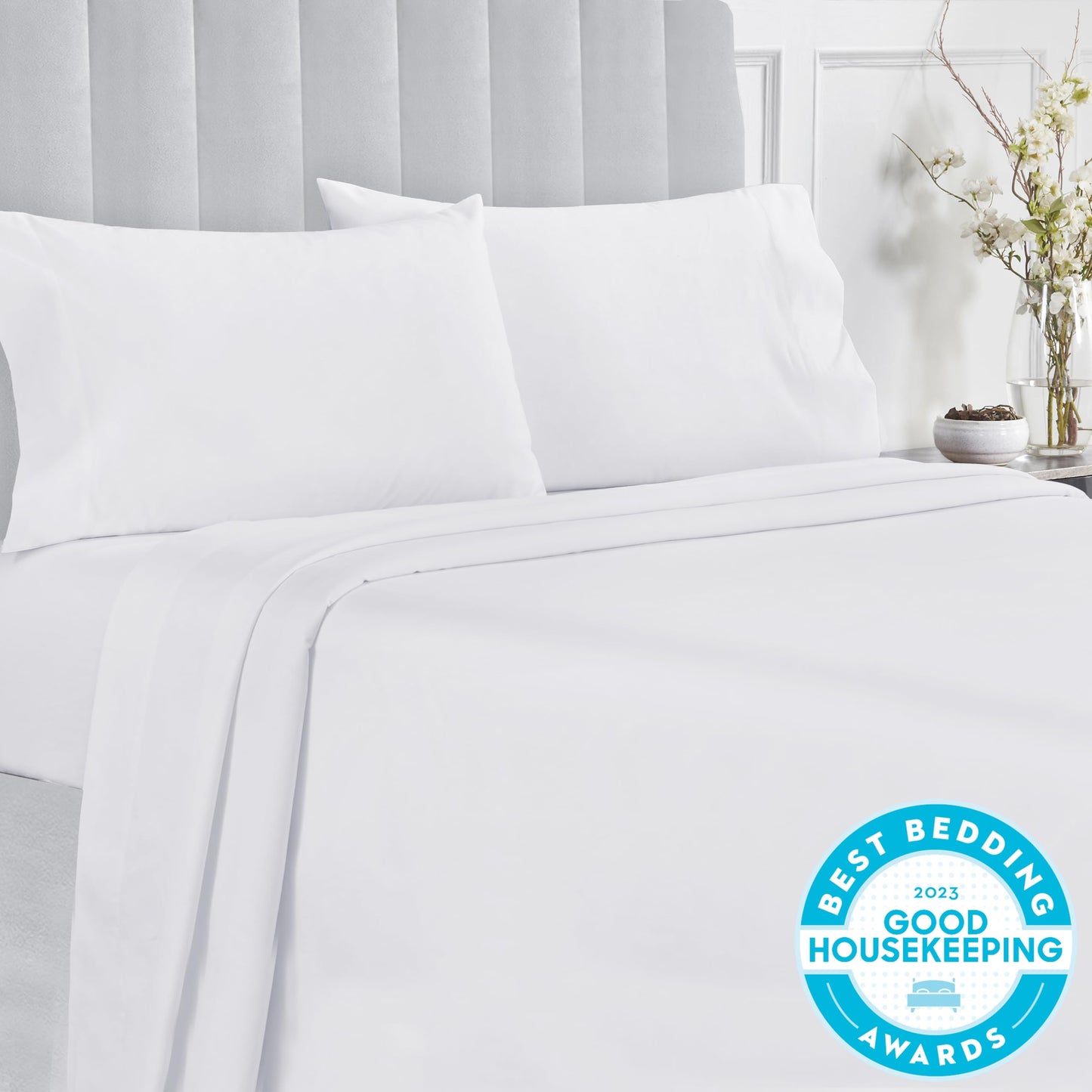 California Design Den Twin Sheets Set, Good Housekeeping Award Winner, 400 Thread Count Sateen Cooling Sheets 100% Cotton Sheets Soft Luxury 3 Pc Dorm Rooms & Adults Twin Bed Sheets Set (White Sheets)