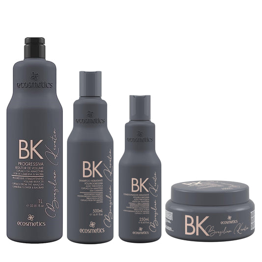 Kit Brazilian Keratin Treatment Ecosmetics BK | Progressive Brush | Straightening & Smoothing System | Volume Reducer. 1000ml/500ml/250ml/250ml