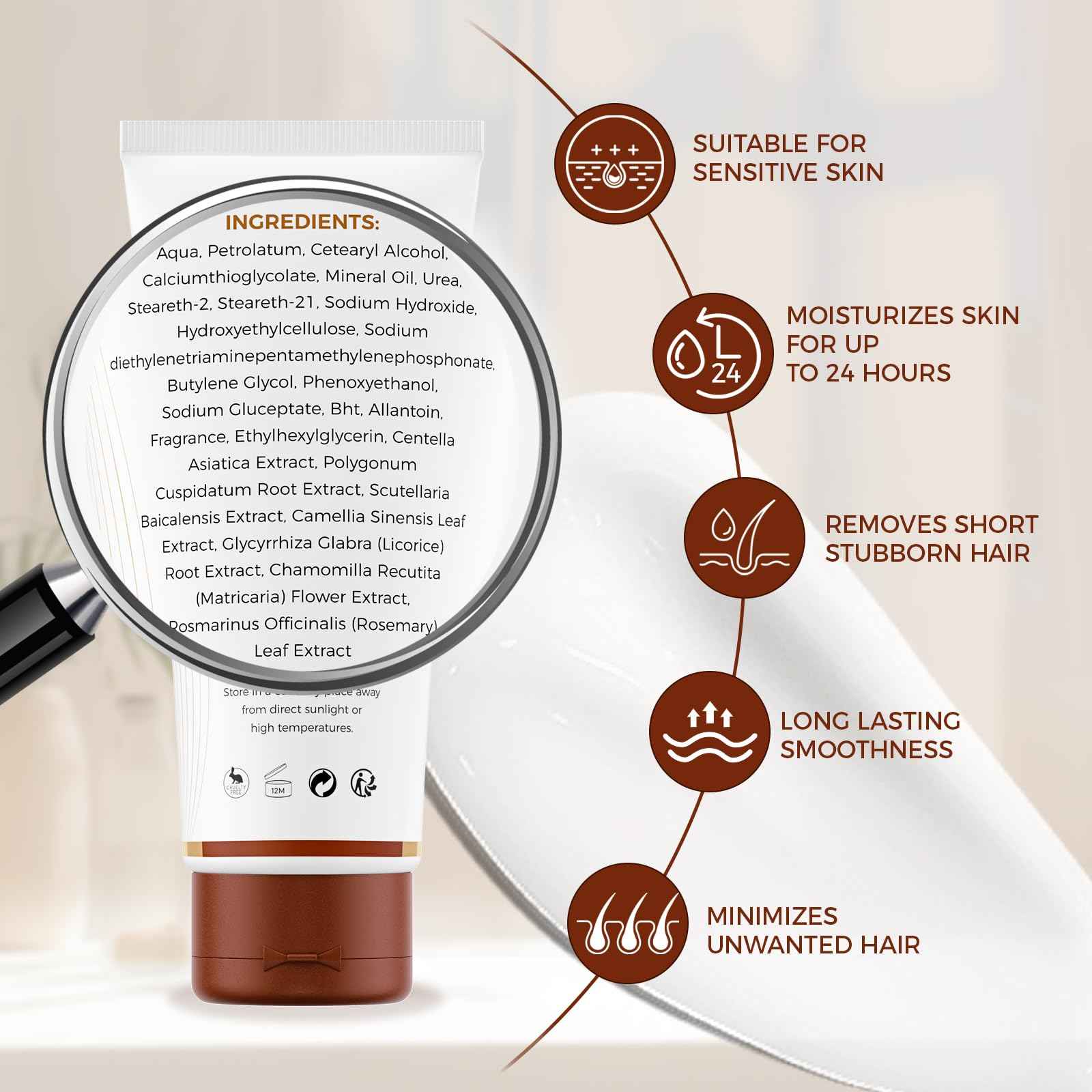 OUKEYA 2PACK, Hair Removal Cream for Women & Men Sensitive Skin, Natural Extracts Depilatory Cream for Bikini Line Legs Arms Underarms, Dermatologically Tested Painless Hair Remove Gel with Tool