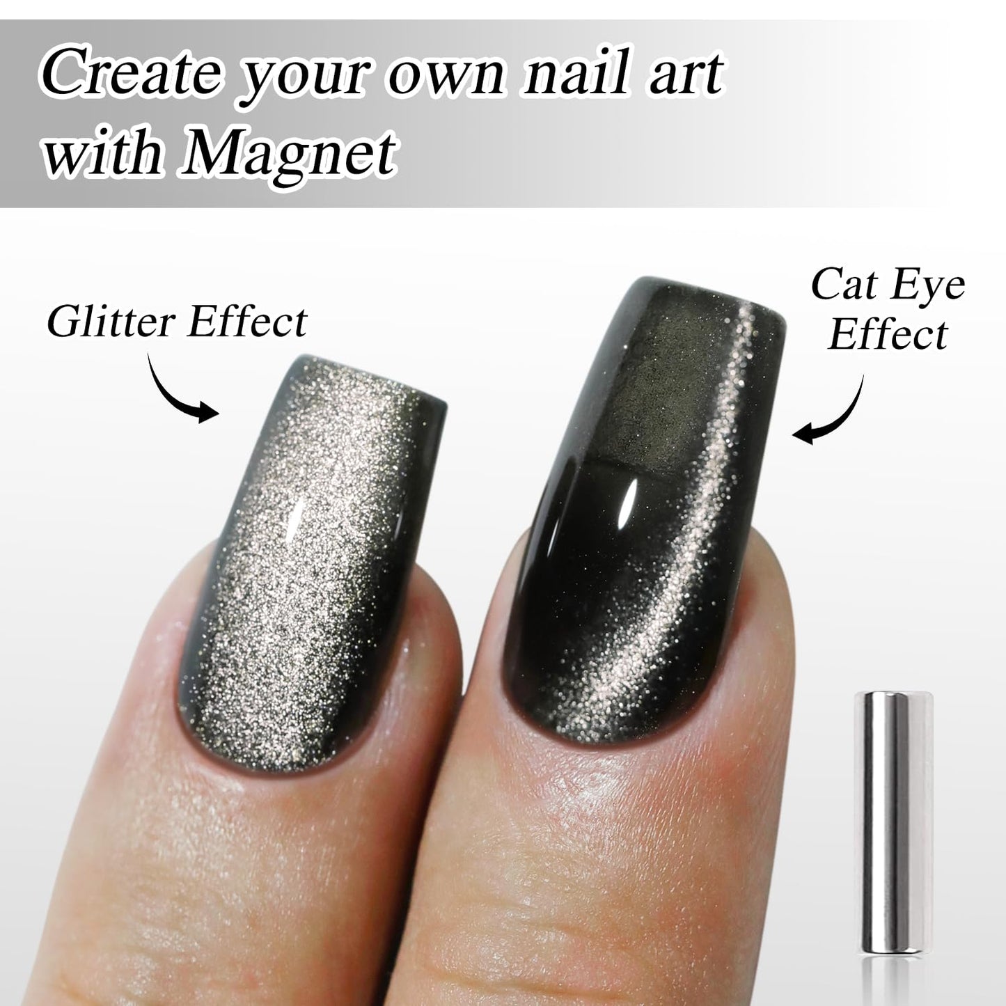 Double Rhythm 0.5 OZ Cat Eye Gel Polish with Magnet 15ML Holographic Glitter Shimmer Translucent Jelly Color Magnetic Nail Polish Salon DIY at Home (Black-MC1047)