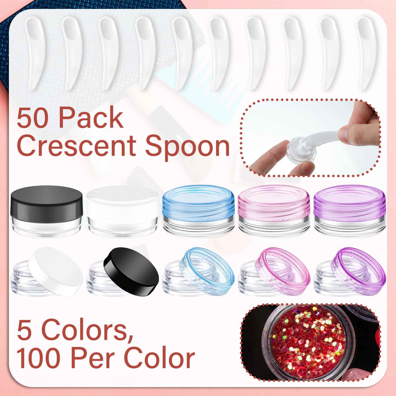 Jinei 500 Pcs 3g Empty Sample Containers with Lids Bulk Small Plastic Sample Jars Round 3ml Tiny Clear Lip Balm Lotion Pot and 50 Pcs Mini Cosmetic Spatula for Make up Powder Oils Paint Creams