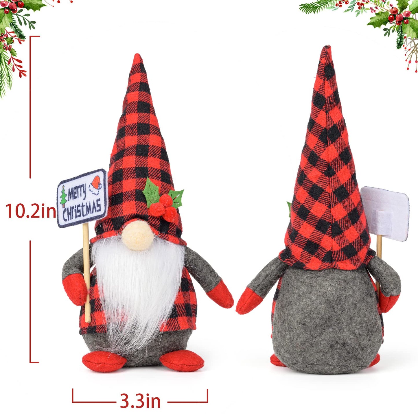 D-FantiX 2Pack Christmas Gnomes Plush with Christmas Sign and Xmas Tree, Handmade Swedish Tomte Santa Scandinavian Figurine Nordic Plush Elf Doll Gnome Christmas Decorations Ornaments Home Decor