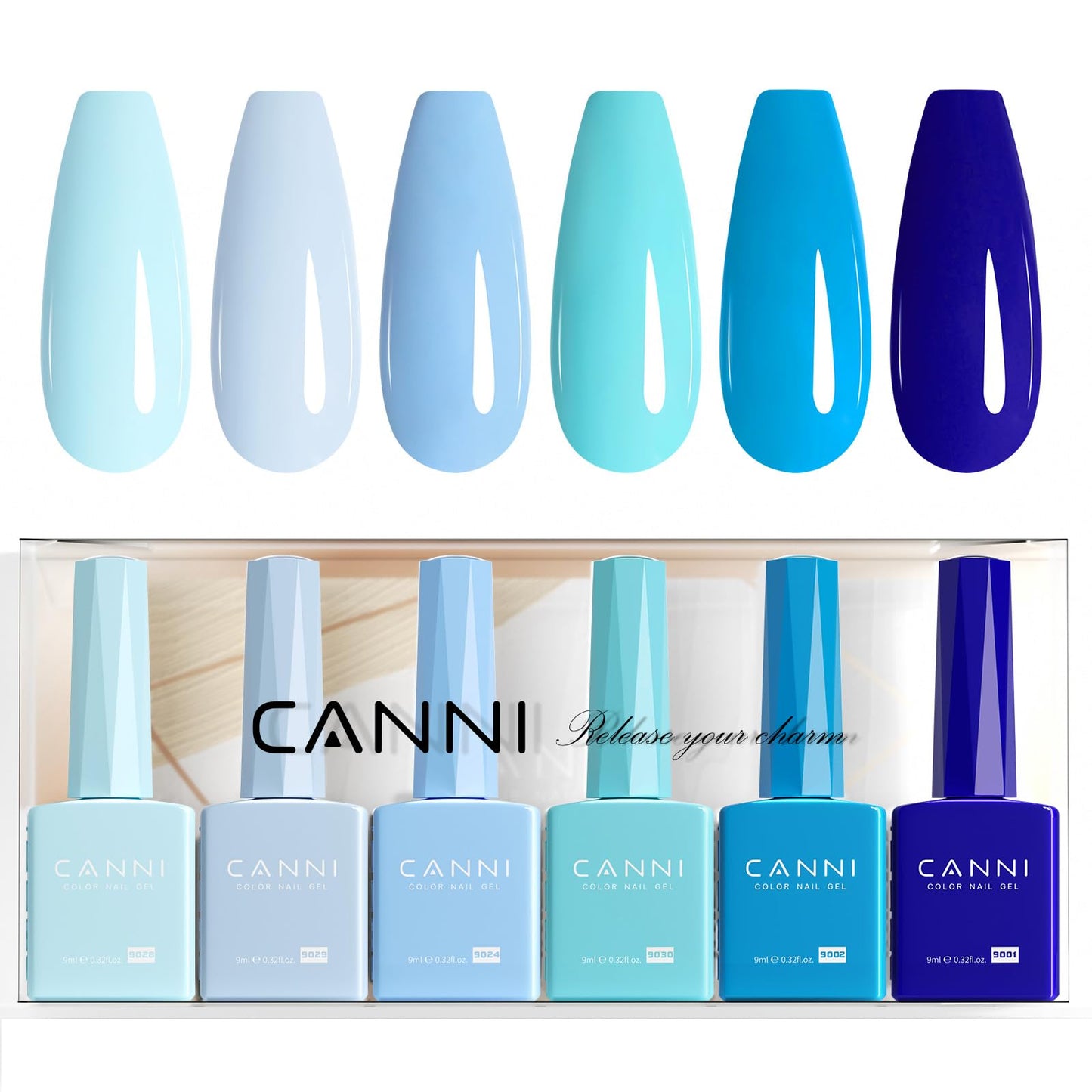 CANNI 6Pcs 9ml Navy Blue Gel Nail Polish Set- Dark Blue Gel Polish Kit Royal Light Baby Blue Colors DIY at Home Salon Christmas New Year's Gifts for Girls