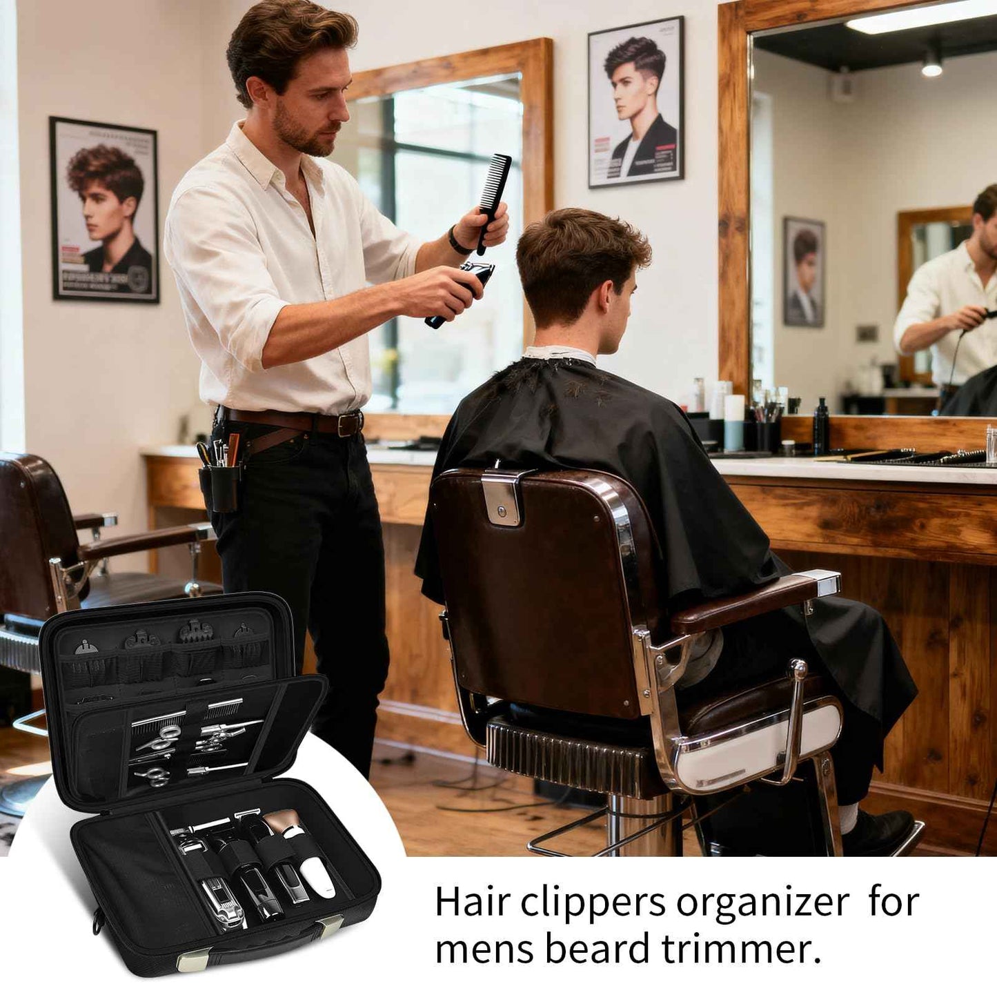 ANKHOH Barber Case for Ufree/for Wahl/for Andis/for Novah/for Solati Hair Clippers, Mens Beard Trimmer Universal Hair Tool Organizer, Barber Kit and Accessories Travel Bag (Box Only)