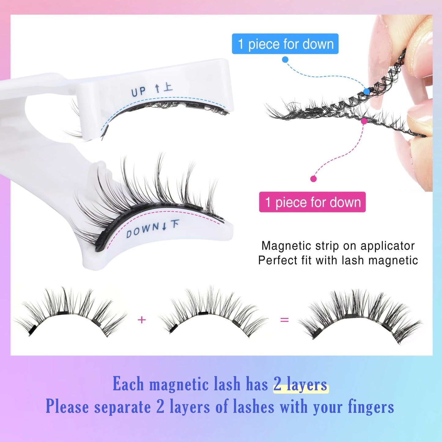 Focipeysa Magnetic Eyelashes Manga Look, 2 Pair Reusable Magnetic Lashes with Applicator, No Glue Needed Magnetic Eyelashes, Natural Look Magnetic Lashes Kit, Easy to Wear and Remove No Glue