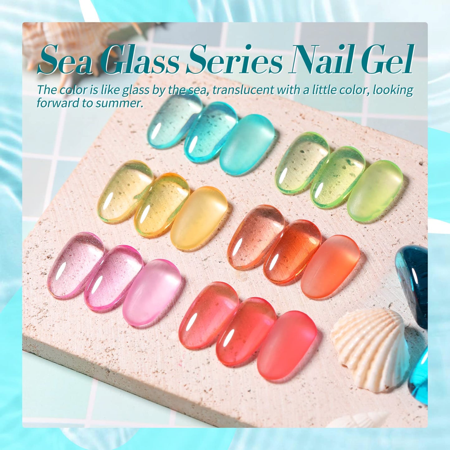 Born Pretty Jelly Gel Nail Polish Set Spring Summer Crystal Glass Translucent Pastel Gel Polish Blue Red Green Yellow Pink Soak Off UV Gel Polish 7ML 6PCS