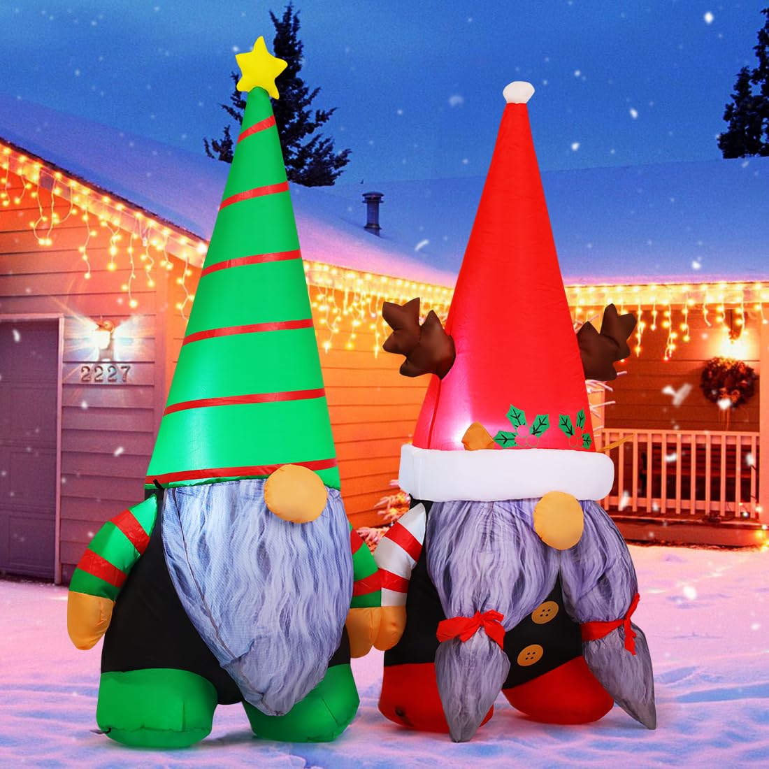 GOOSH 5.4 FT Christmas Inflatable Outdoor Decoration, Blow Up Gnomes Built-in LEDs, Holiday Inflatables for Indoor Outdoor Patio Lawn Birthday Party Xmas Gift