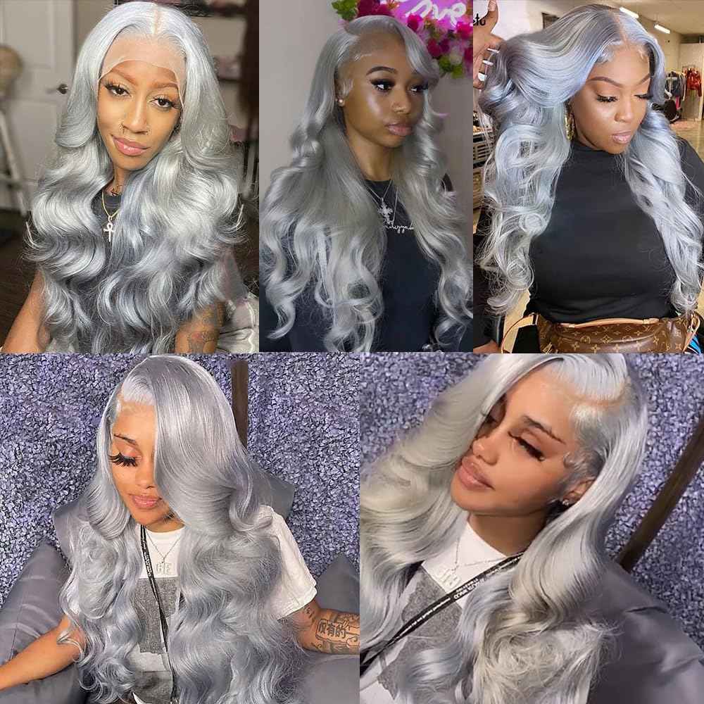 JHXAYW Grey Lace Front Wig Synthetic Pre Plucked Glueless Lace Wigs Synthetic Ready To Wear Wig Long Natural Curly Wig for Black Women