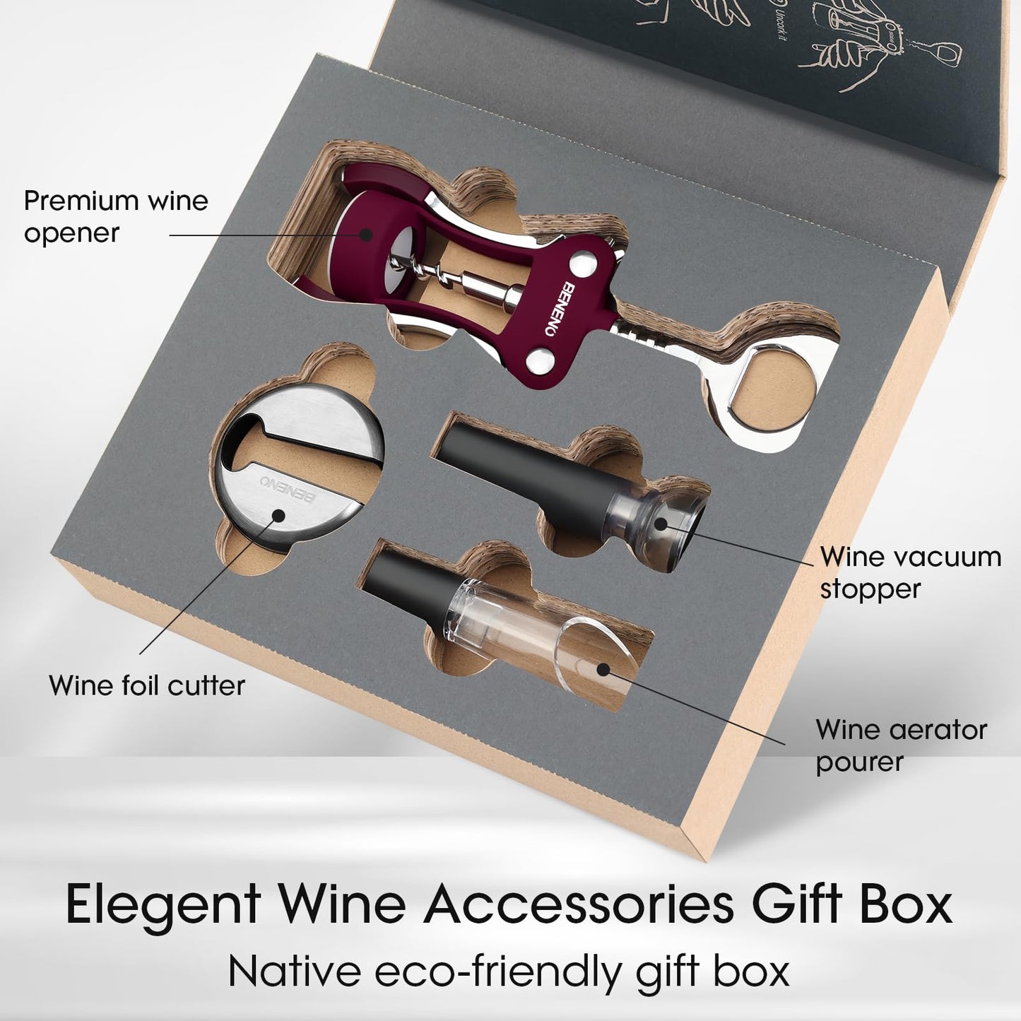 Wine Opener Gift Set Premium Wing Corkscrew Wine Bottle Opener with Multifunctional Bottles Opener, Wine Foil Cutter, Wine Vacuum Stopper, Wine Aerator Pourer Upgrade for Wine Lovers Man Woman