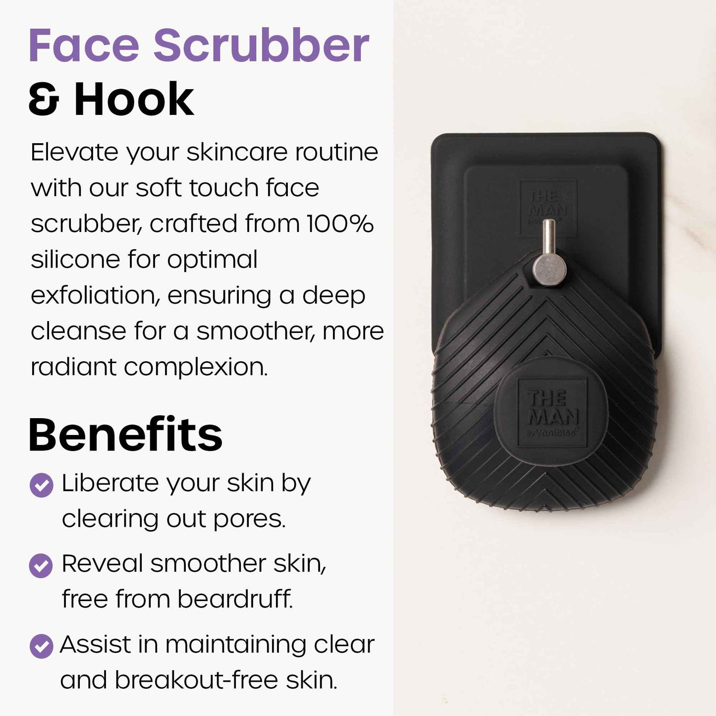 The Man Silicone Face Scrubber for Men, Exfoliating Face Massager, Flex Face Brush for Men, Removes Dead & Dry Skin, Shower Facial Cleansing Brush (Face Scrubber & Hook)