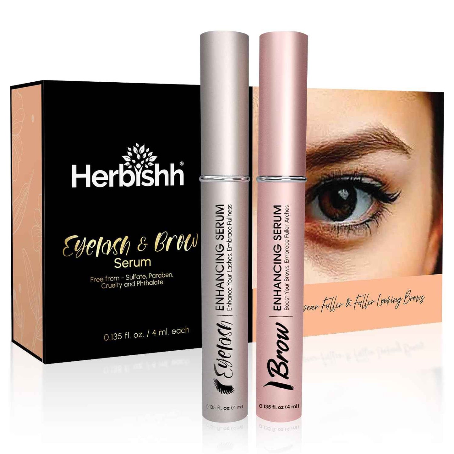 Herbishh Eyelash & Eyebrow Enhancing Serum – Nourishing Duo for Fuller-Looking Lashes & Brows, Safe for Lash Extensions, Fragrance-Free, Travel-Friendly Duo, 0.135 fl. oz each