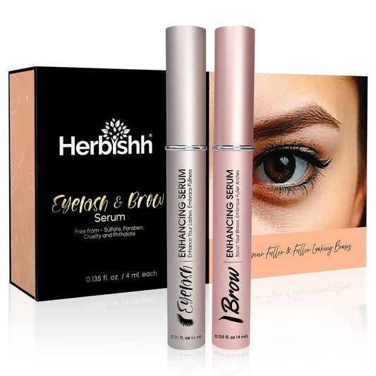 Herbishh Eyelash & Eyebrow Enhancing Serum – Nourishing Duo for Fuller-Looking Lashes & Brows, Safe for Lash Extensions, Fragrance-Free, Travel-Friendly Duo, 0.135 fl. oz each