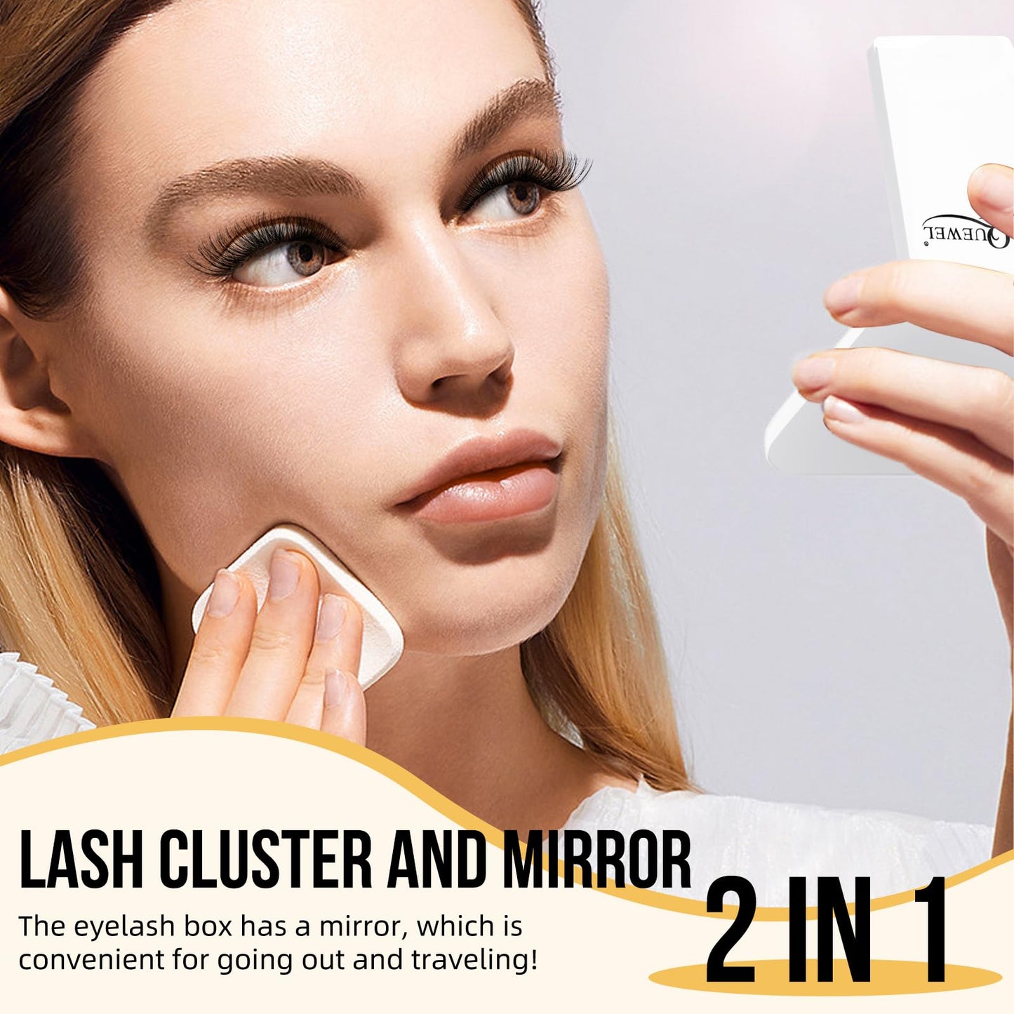 QUEWEL Cluster Lashes with 360° Rotatable Mirror 12-16mm Mix DIY Lash Extensions D Curl Individual Eyelashes Cluster Wispy False Eyelashes (FZM-01-D-MIX)