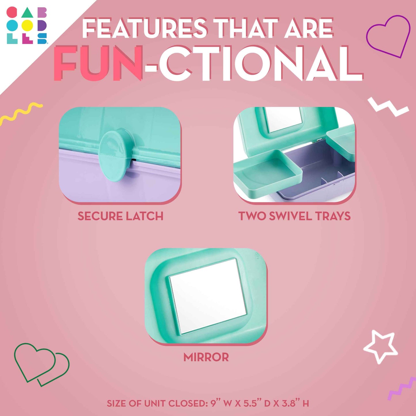 Caboodles Pretty in Petite Makeup Box, Two-Tone Pink on Lavender, Hard Plastic Organizer Box, 2 Swivel Trays, Fashion Mirror, Secure Latch for Safe Travel