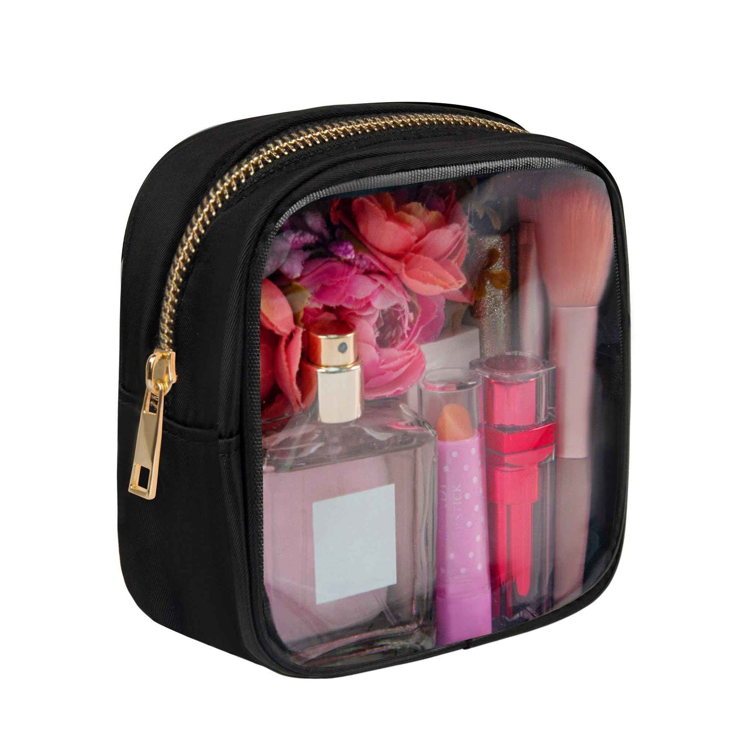 Ebbniur Clear Makeup Bag for Purse 2 Pcs Small Nylon Zipper Pouch Mini Travel Cosmetic Bag Clear Toiletry Bags for Traveling Cute Makeup Organizer for Women (2pcs black clear)