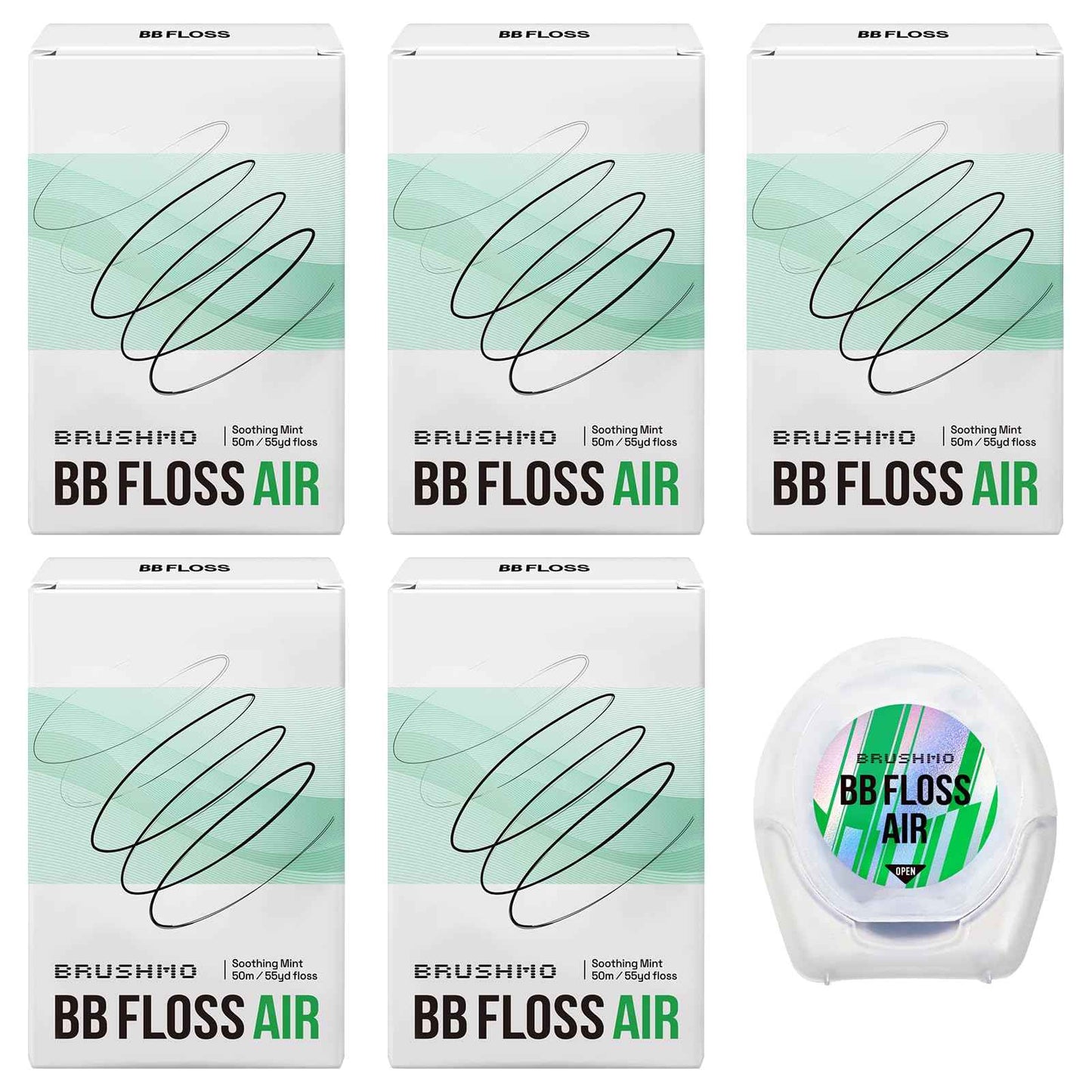 Brushmo Black Floss Air (BB Floss Air) - Ultra Soft & Thin Expanding Gum-Friendly Soothing Mint Dental Floss, Natural Wax Helps Remove Plaque from Teeth, Dentist Designed PTFE & PFAS Free, 275 yd