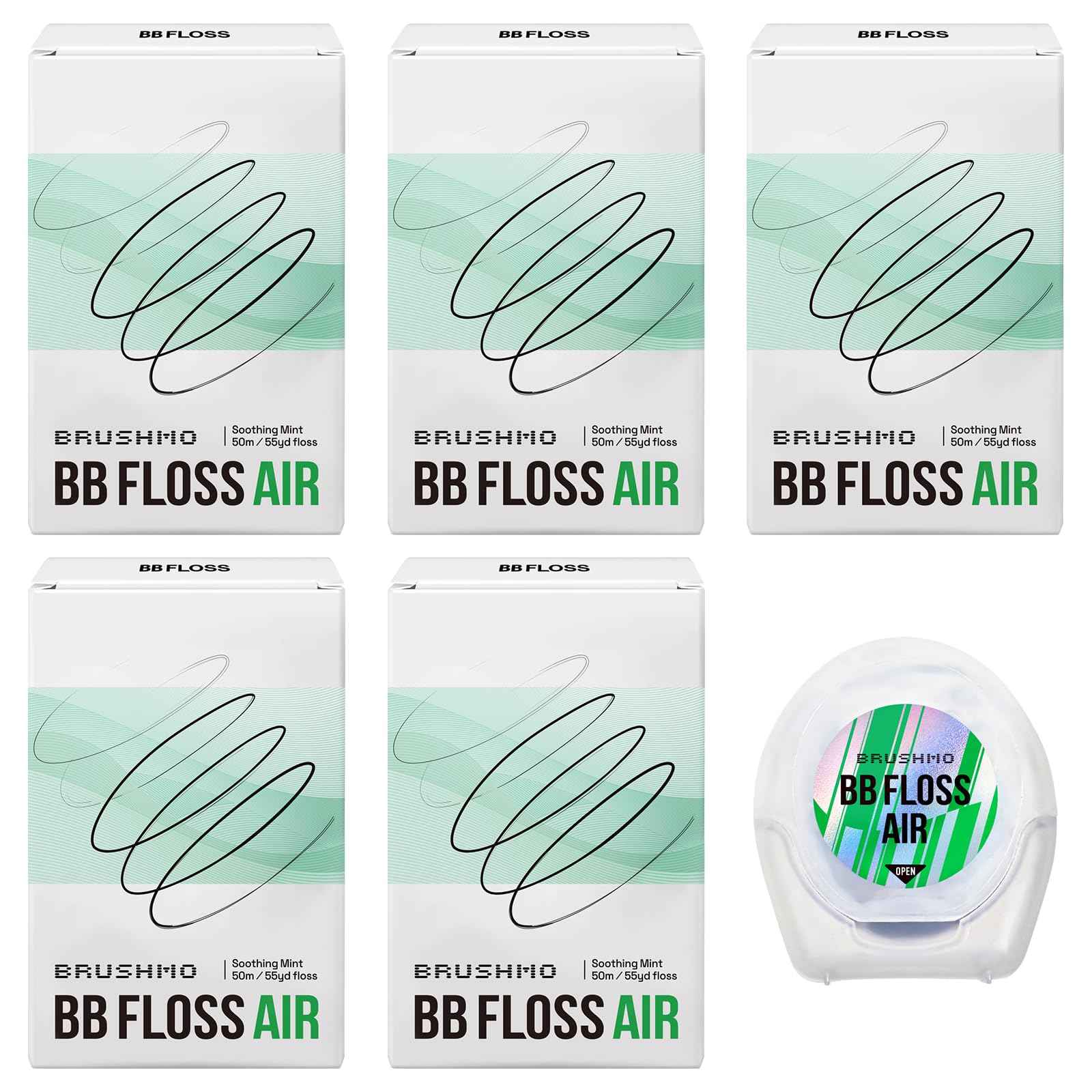 Brushmo Black Floss Air (BB Floss Air) - Ultra Soft & Thin Expanding Gum-Friendly Soothing Mint Dental Floss, Natural Wax Helps Remove Plaque from Teeth, Dentist Designed PTFE & PFAS Free, 275 yd