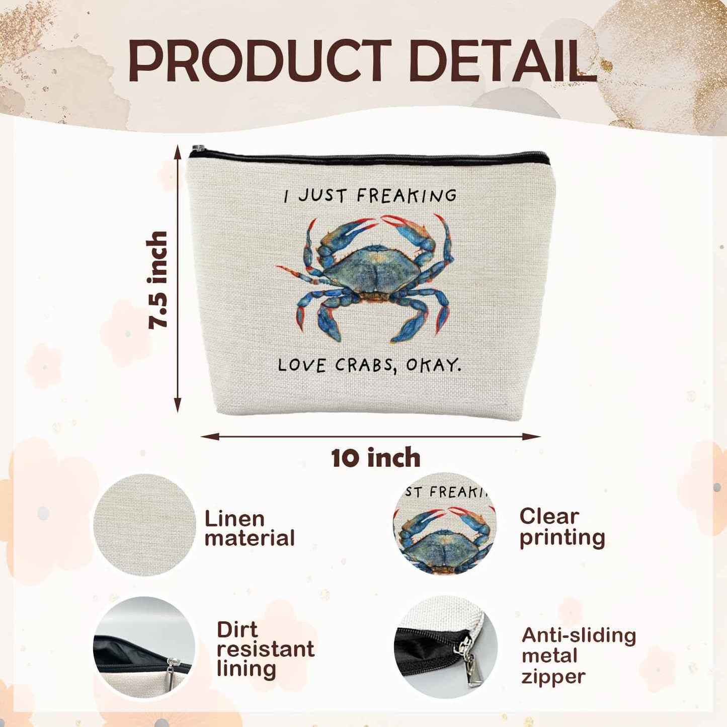 ignytiger Beach Crab Makeup Bag, Crab Lovers Gift for Women, Coastal Beach Lover Cosmetic Makeup Bag, Ocean Crabs Pouch Purse