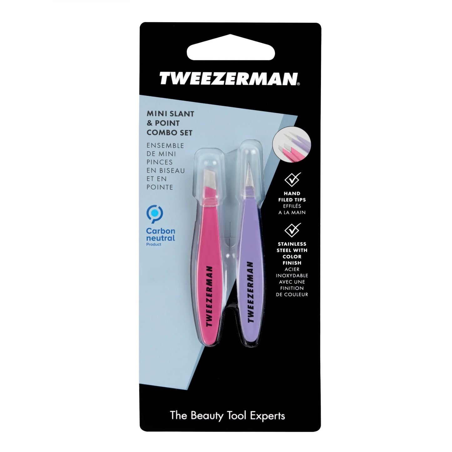 Tweezerman Mini Slant and Point Tip Tweezer - Tweezers Set for Eyebrows, Facial Hair, Ingrown Hairs