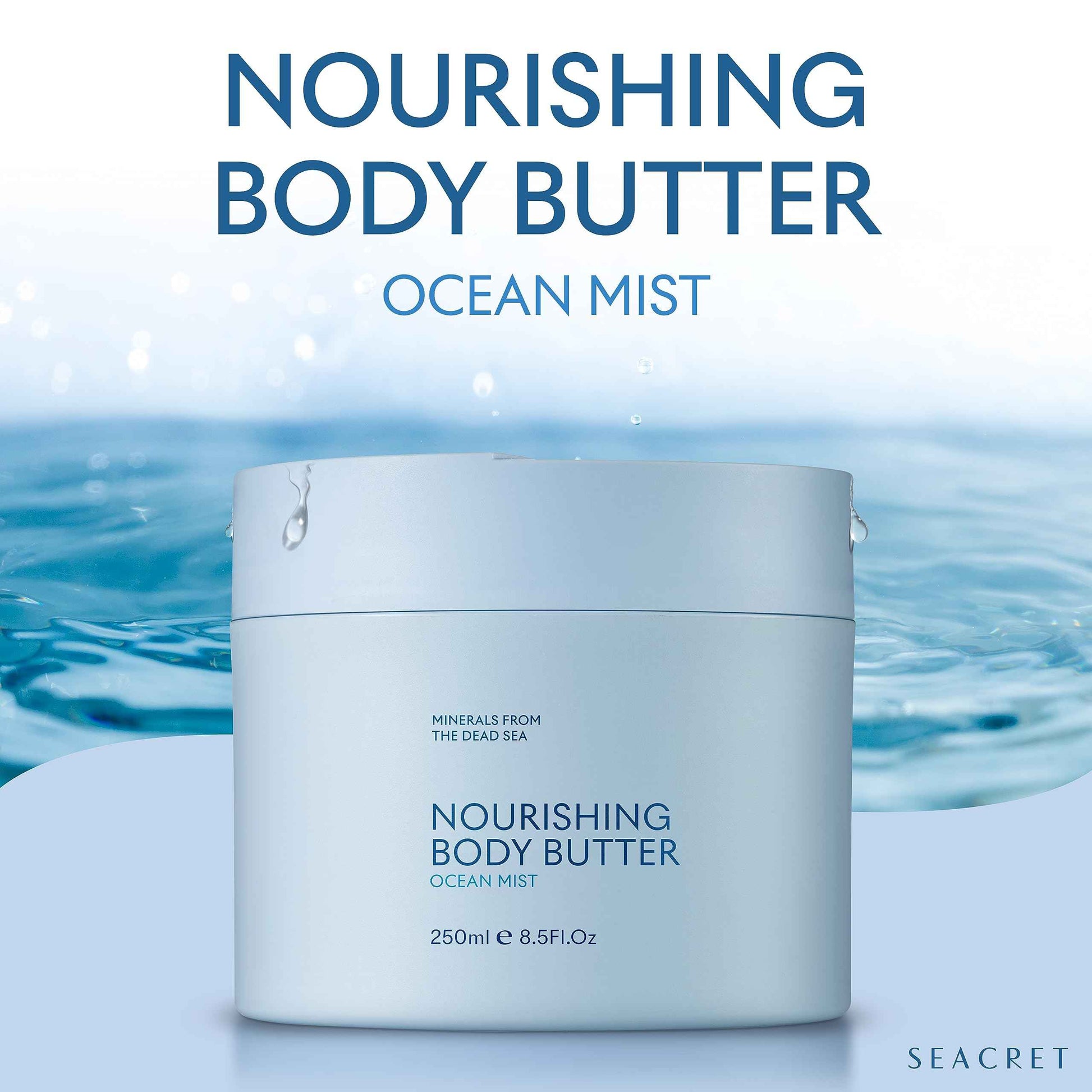 SEACRET OCEAN MIST BODY BUTTER: Hydrating Body Moisturizer Cream with Shea and Cocoa Butter, Vitamins E & C, and Dead Sea Minerals for All Skin Types, 8.5 FL. OZ, Ocean Mist