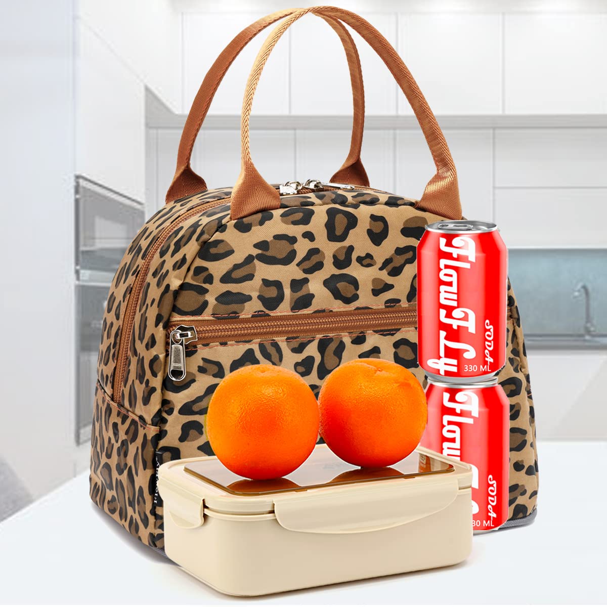 FlowFly Lunch Bag Tote Bag Lunch Organizer Lunch Holder Insulated Lunch Cooler Bag for Women/Men,Leopard