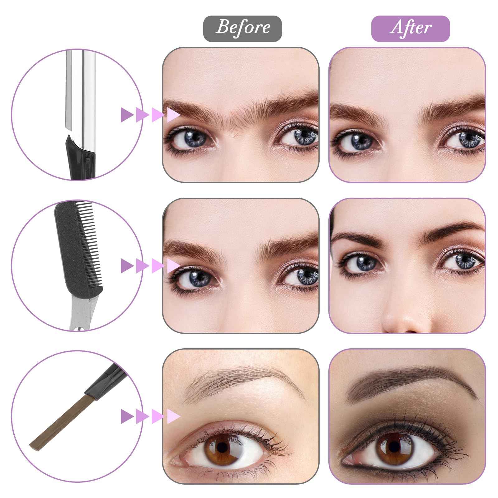 Professional Eyebrow Shaping Kit - 8-Piece Set With Leather Bag, Razor, Scissors, Brush for Women & Men