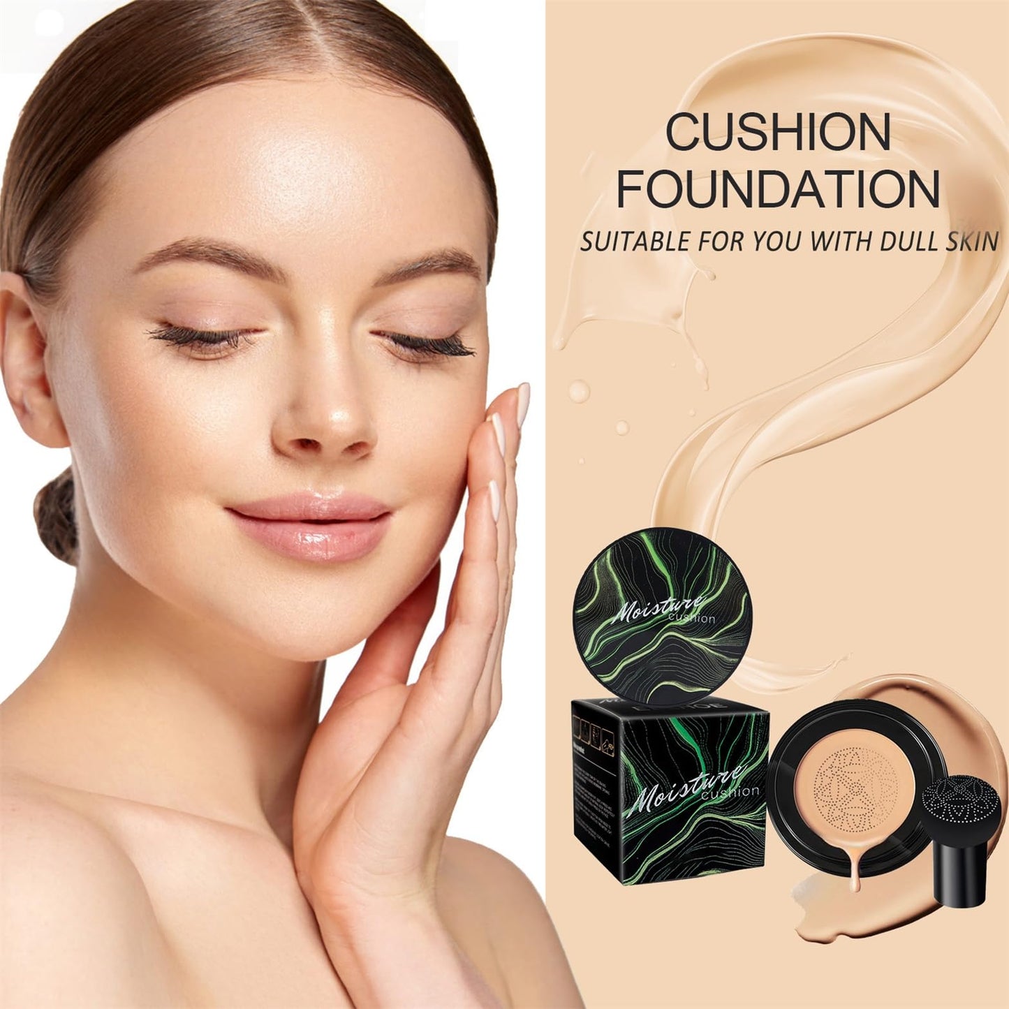 Mushroom Head Air Cushion CC Cream - BB Cream Face Makeup Foundation with Power Puff for Mature Skin Moisturizing Concealer Brighten Long-Lasting, Even Skin Tone for All Skin Types (Buff Beige)