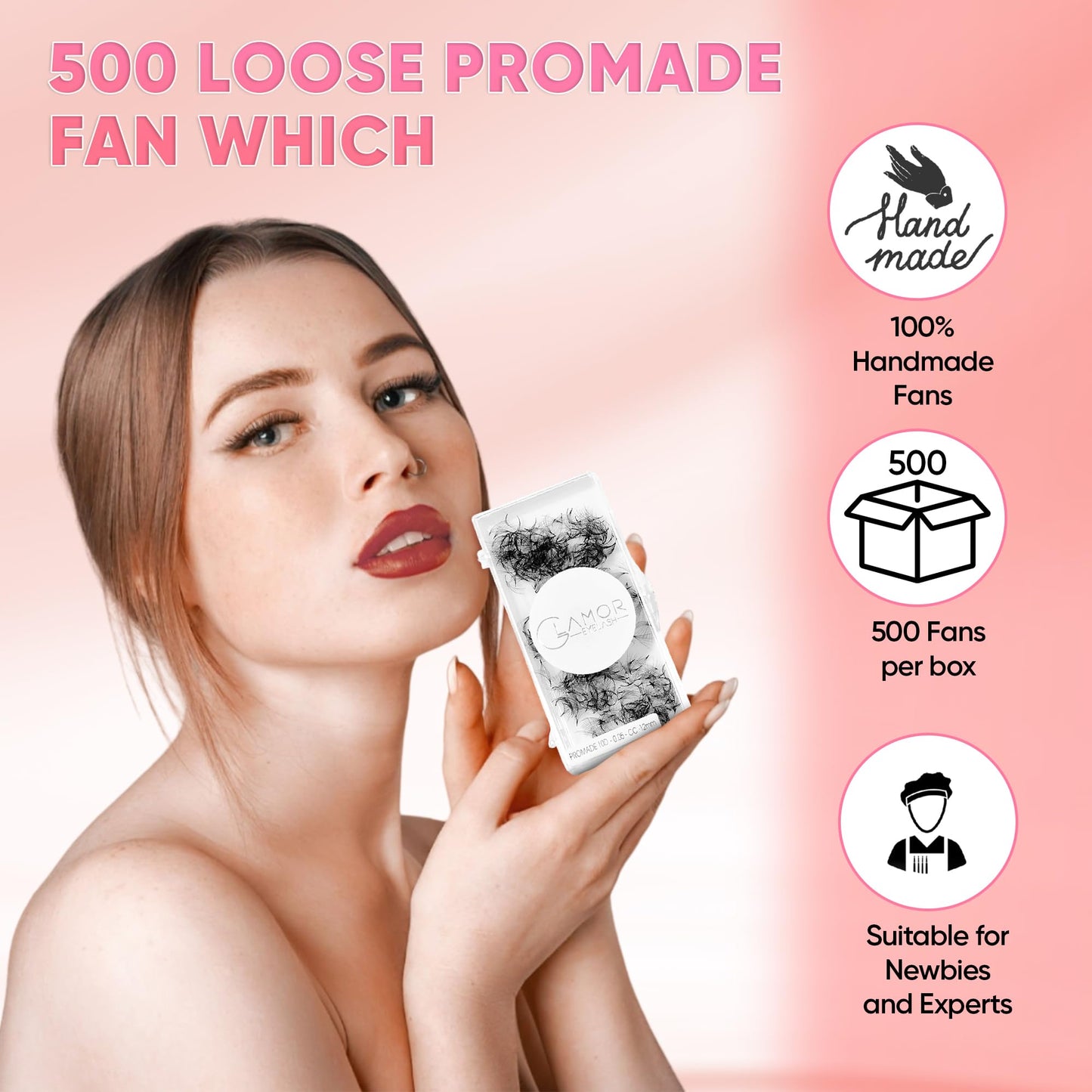 GLAMOREYELASH 500 Promade Volume Fans Loose Eyelash Extension, Handmade Individual Lashes Loose Fan 3D-16D, 0.03/0.05/0.07mm Thickness, C CC D Curl for Mink Lashes, 8-16mm Length (12D-0.03-CC, 15mm)