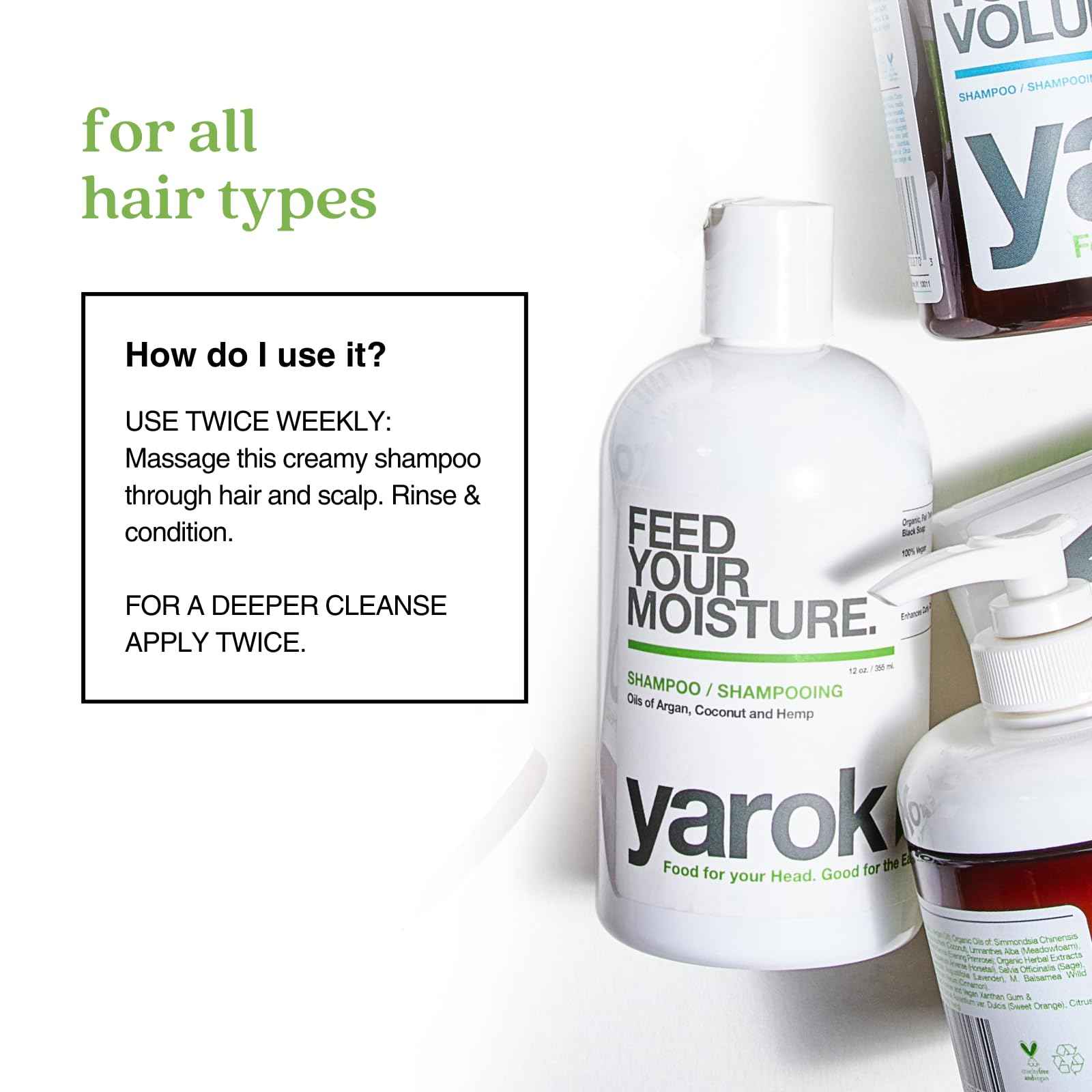 Yarok - Feed Your Moisture Shampoo - Hydrate, Detoxify & Restore - Nourishing & Moisturizing Cleanse - With Organic Argan & Coconut Oil - 100% Vegan - Gluten, Sulfate, Paraben & Cruelty Free - 12oz